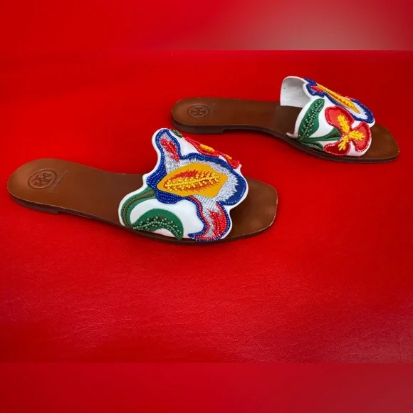 Tory Burch Bianca floral beaded flat sandals size 7 1/2 - Picture 7 of 14